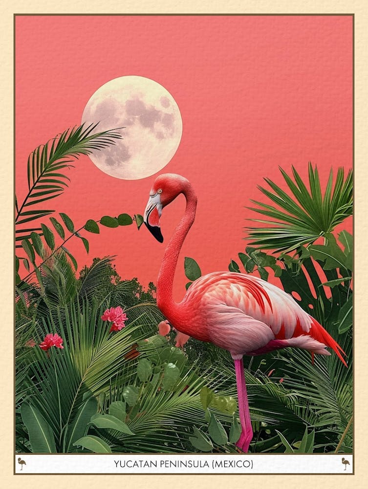 Greater Flamingo Yucatan Peninsula Mexico Tropical Illustration 1 Poster