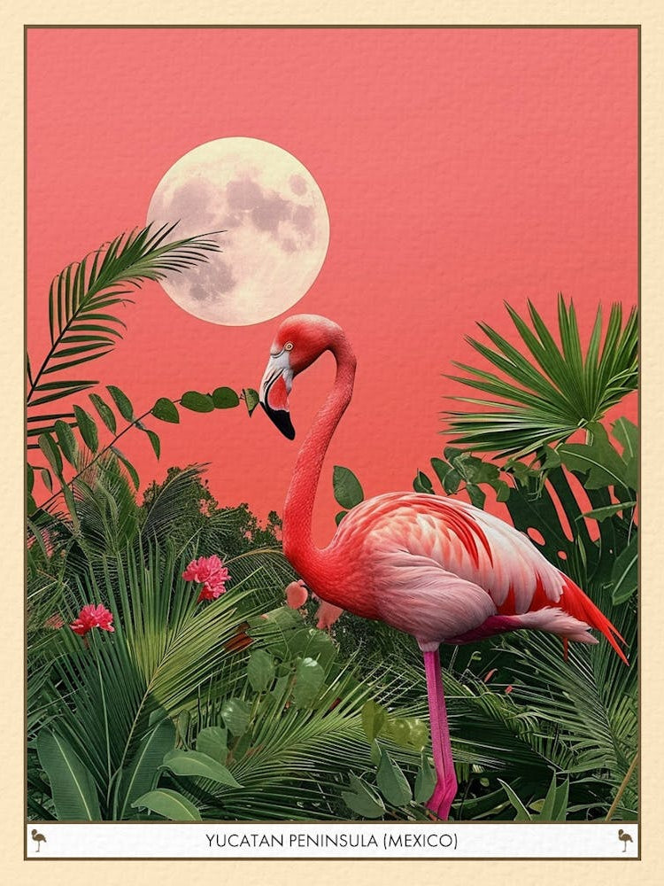 Greater Flamingo Yucatan Peninsula Mexico Tropical Illustration 1 Poster
