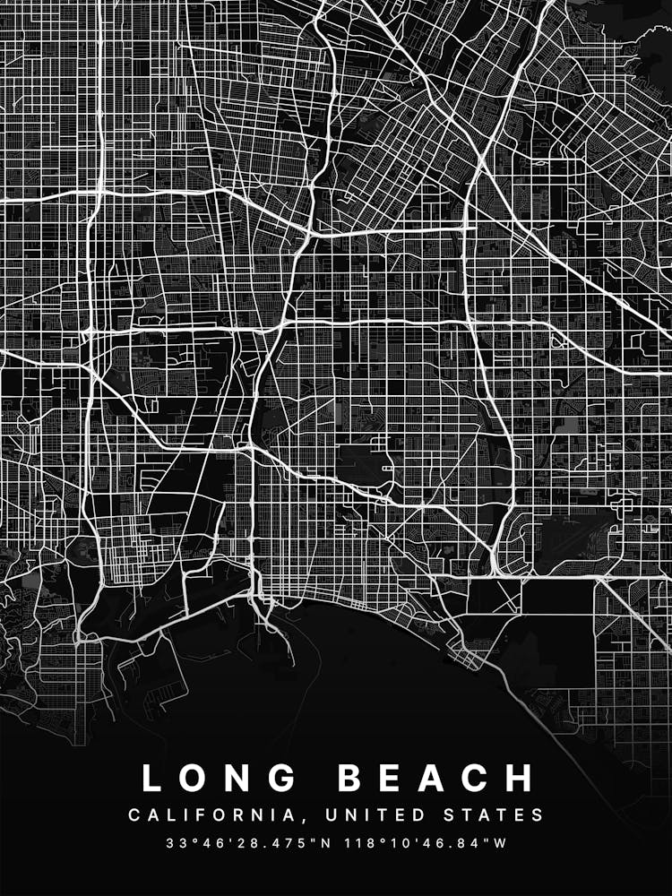 Long Beach California Black Map