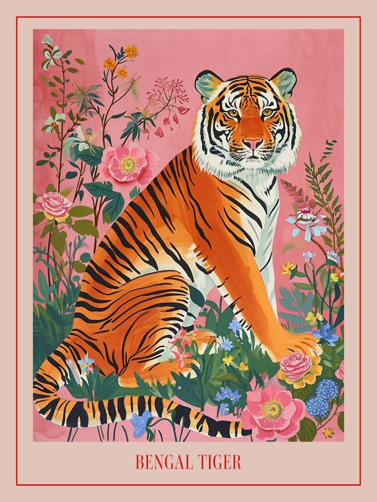Floral Animal Painting Bengal Tiger 2 Poster