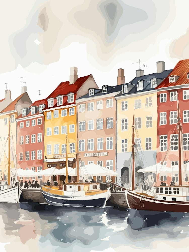Nyhavn Copenhagen Neighborhood Watercolour 3