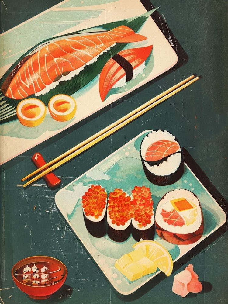 Japanese Sushi Platter Mid Century Modern
