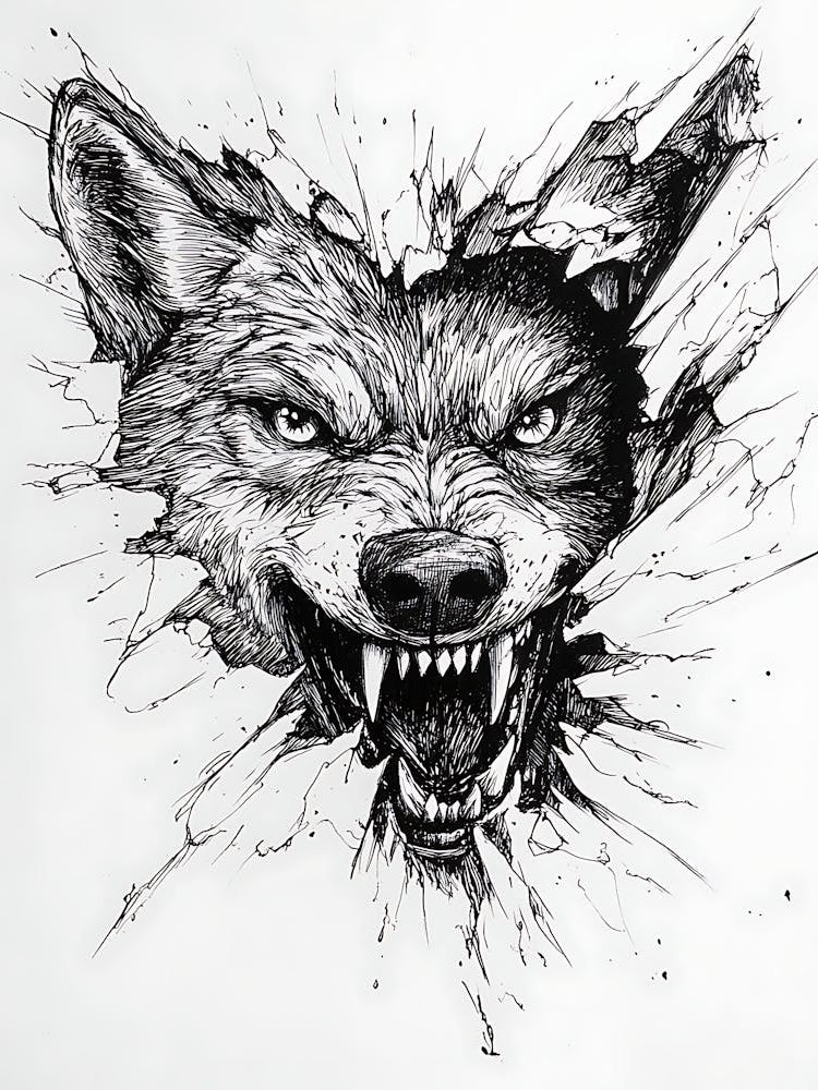 Angry Wolf Watching from Wall Hole