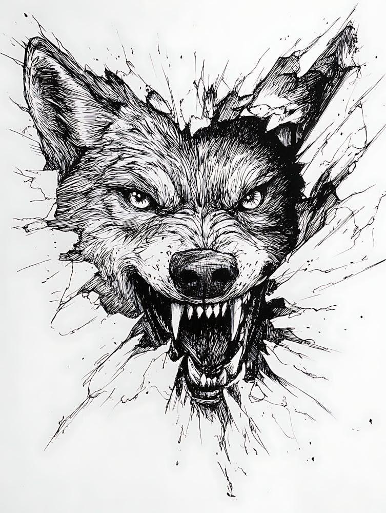 Angry Wolf Watching from Wall Hole