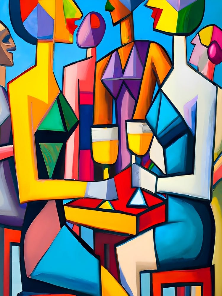 Cocktail Time by F Parrish 2023 | summer art print | modern art | cubism | cubist art | FParrishs