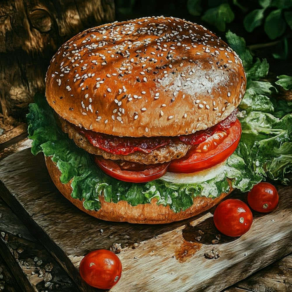 Hamburger With Tomato And Lettuce Art