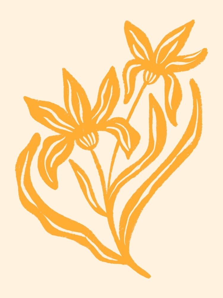 Textured Stylized Flowers Botanical Art Yellow