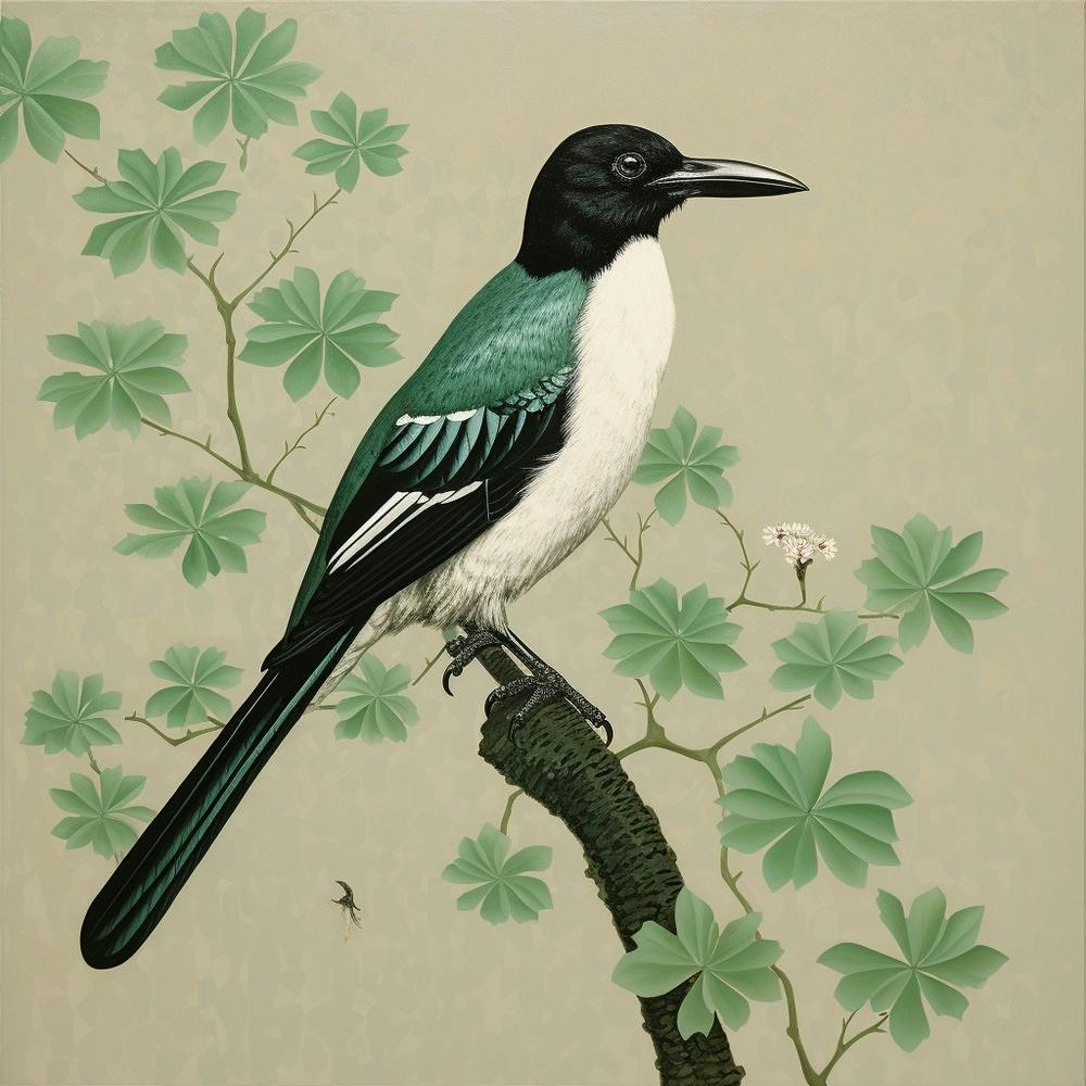 Ohara Koson Inspired Bird Painting Magpie 1 Square
