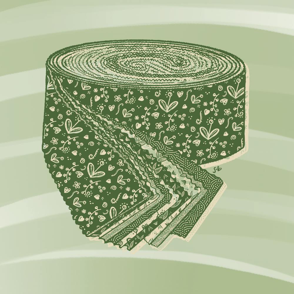 Jelly Roll Floral Sewing Fabric Green