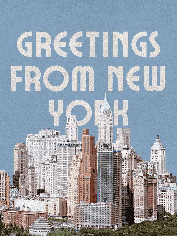 Greetings From New York Print | NYC Travel Art | New York City Decor | New York City Skyline | Postcard Print | Collage Wall Art | City Landscape
