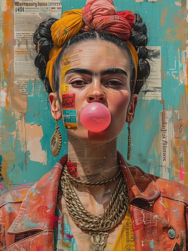 Diktorrr Frida Kahlo Inflates A Bubble Made Of Bubble Gum In Co Fae7dd90 9abe 42dd A068 981961f89a07 Topaz Enhance Faceai