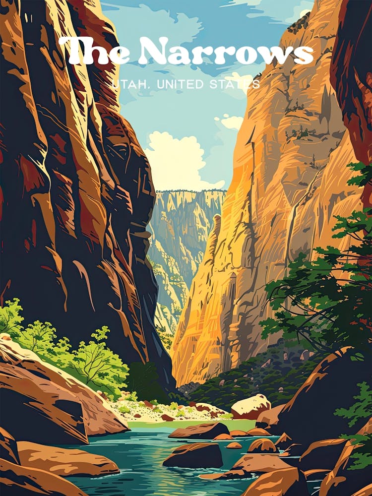 The Narrows Zion National Park Art Illustration