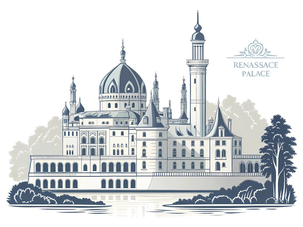 Simplified Rendering Of A Renaissance Palace Silho