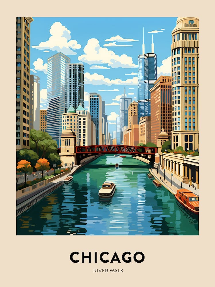 River Walk 7 Chicago Travel Poster