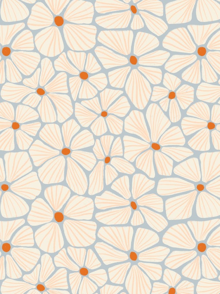 Flower Mosaic White Pastel Blue Textured Hand Drawn