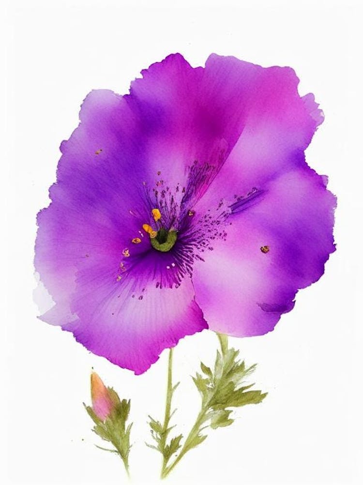 Purple Poppy Mallow Wildflower Watercolour 2