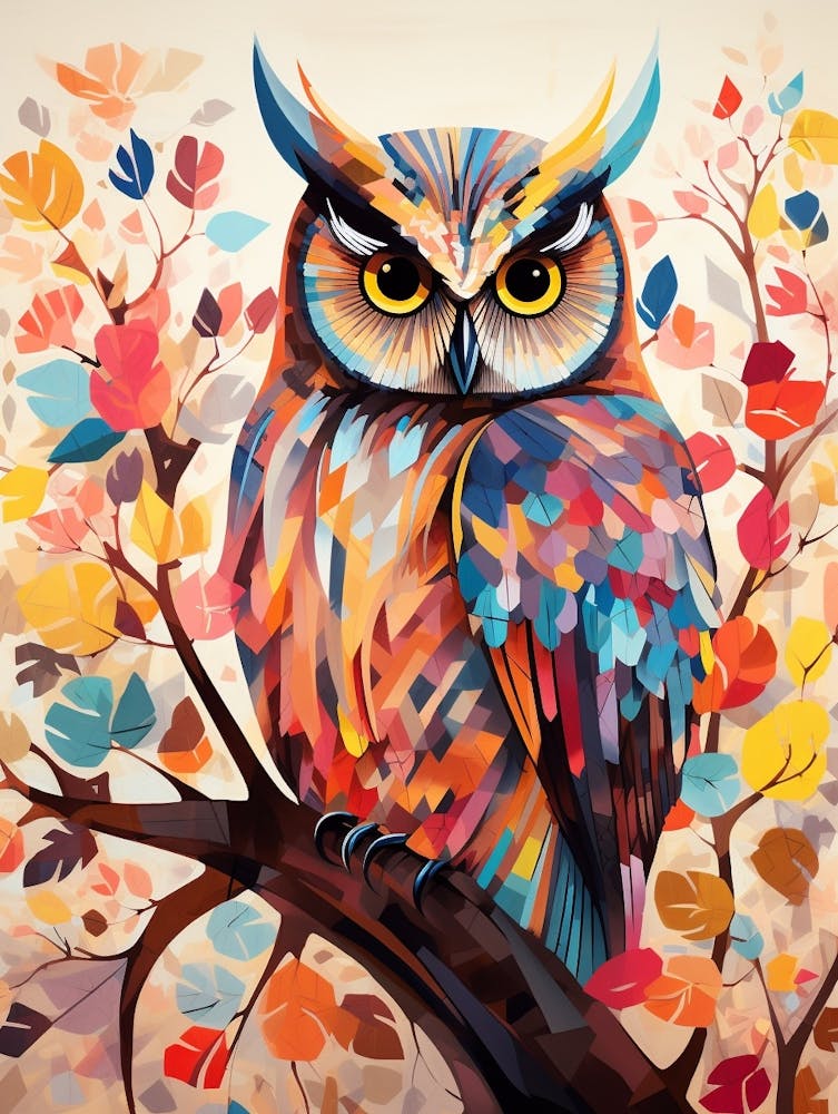 Bird Painting Collage Eastern Screech Owl 1