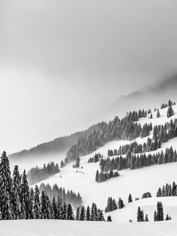Saalbach Hinterglemm, Austria Black And White Skiing Poster