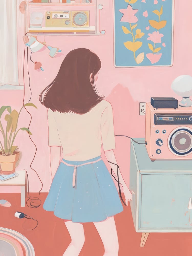 Girl Listening To Music Lo Fi Kawaii Illustration 4