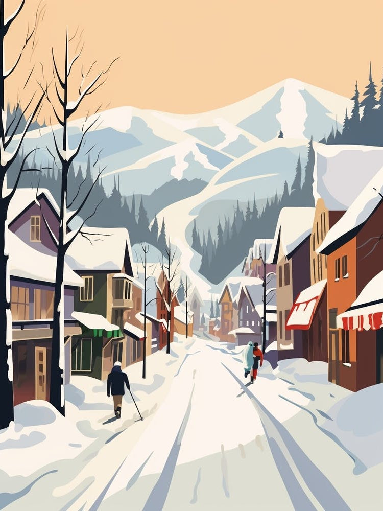 Vintage Winter Travel Illustration Whistler Canada 3