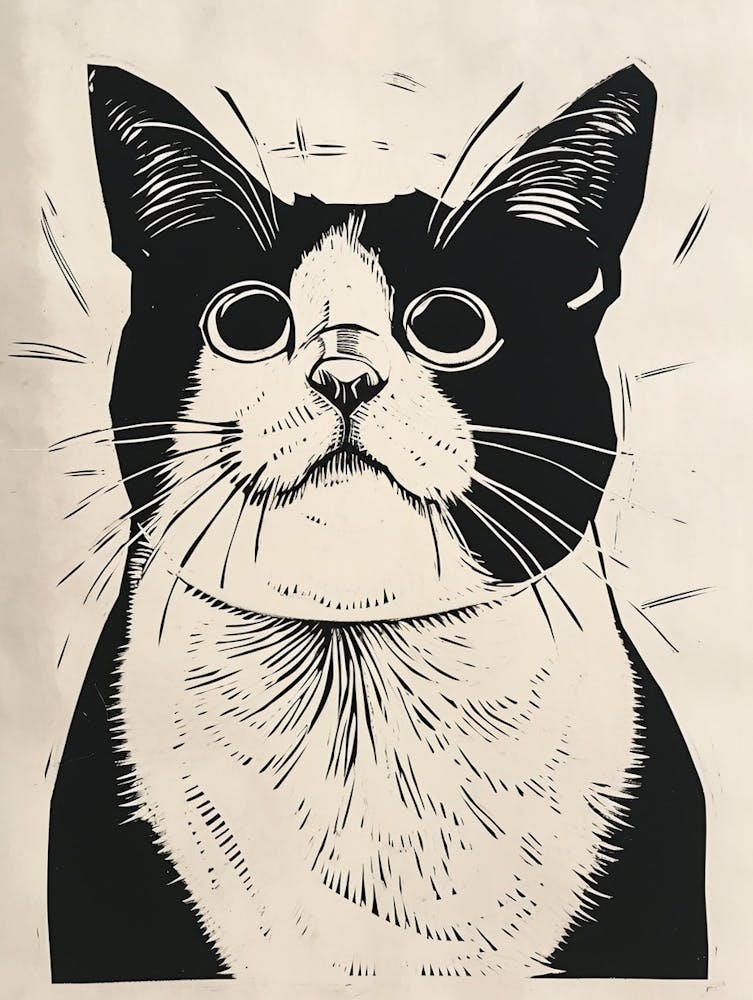 Japanese Bobtail Linocut Blockprint 4