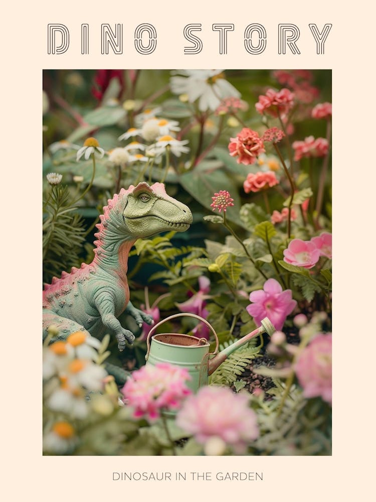 Pastel Toy Dinosaur In The Garden 2 Poster
