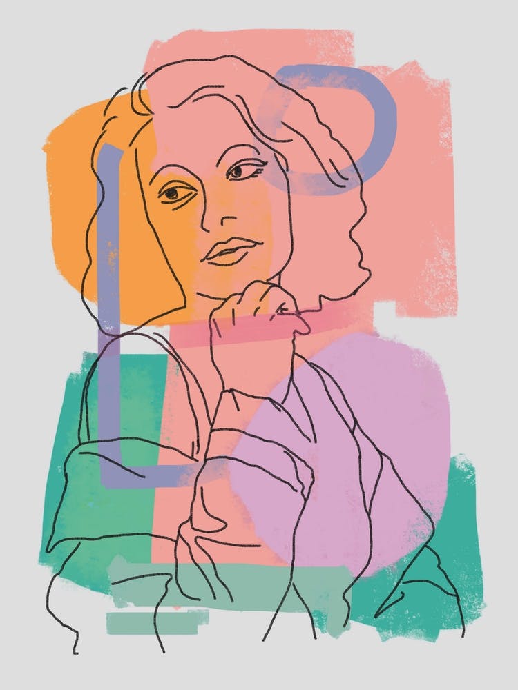 Line Art Portrait With Abstract Paint