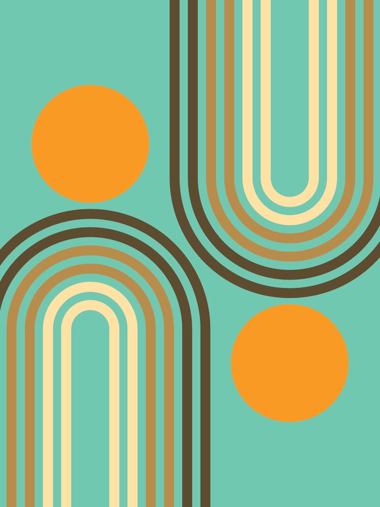 Mid Century Modern Geometric Rainbow And Sun Abstract A10 In Rustic Earthy Teal Brown Orange 01