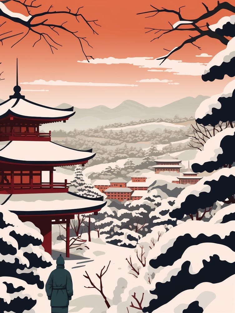 Retro Winter-Illustration Kyoto Japan 2