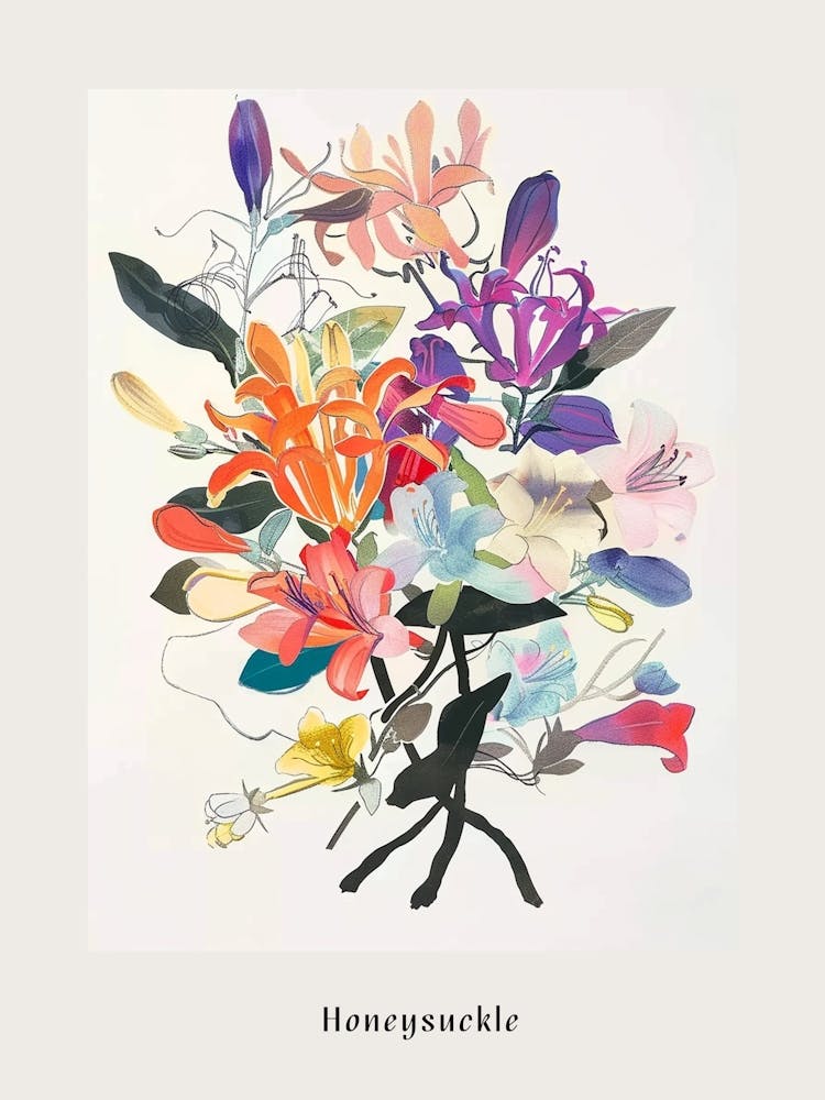 Honeysuckle 4 Collage Flower Bouquet Poster