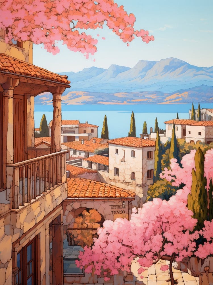 Antalya Turkey 3 Vintage Pink Travel Illustration