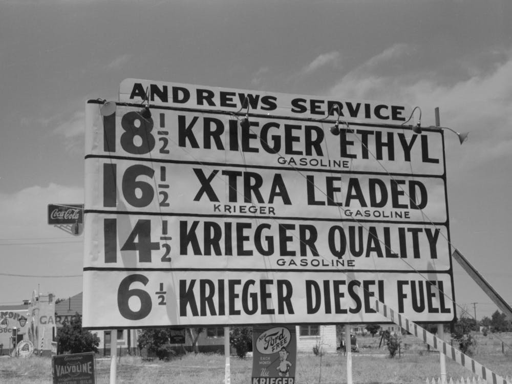 Price Sign Of Gasoline On Highway 6 Inyo County, California By Russell Lee