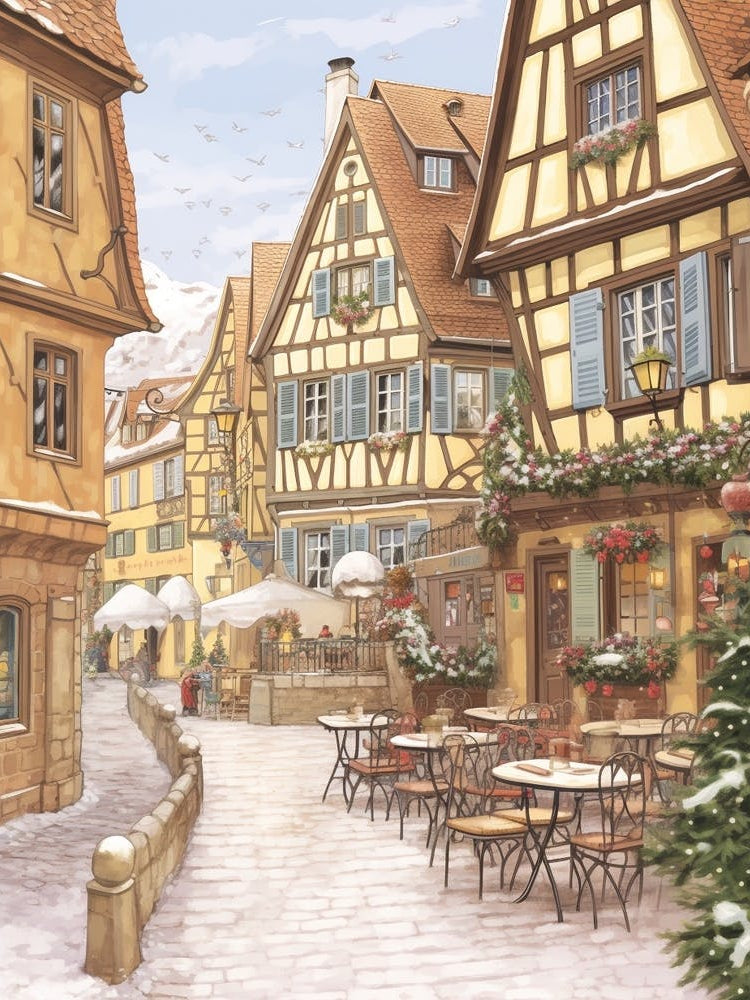 Vintage Winter Illustration Colmar France 5