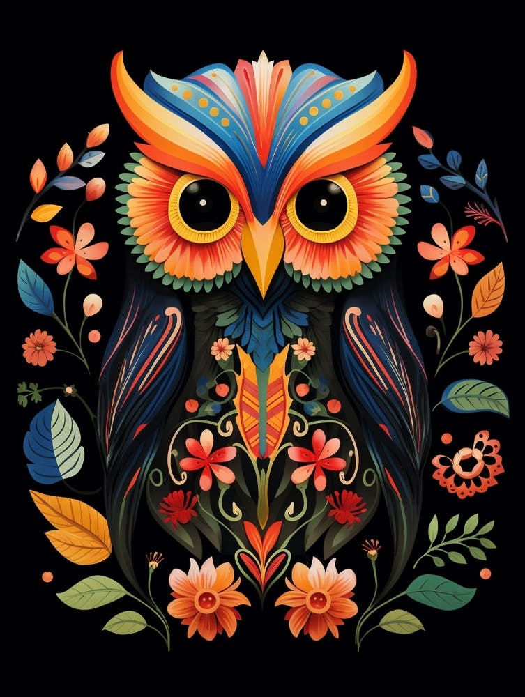 Vogelillustration im Folk-Stil Kreischeule 3