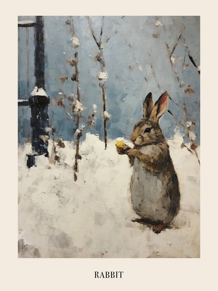 Vintage Winter Animal Painting Poster Rabbit 2