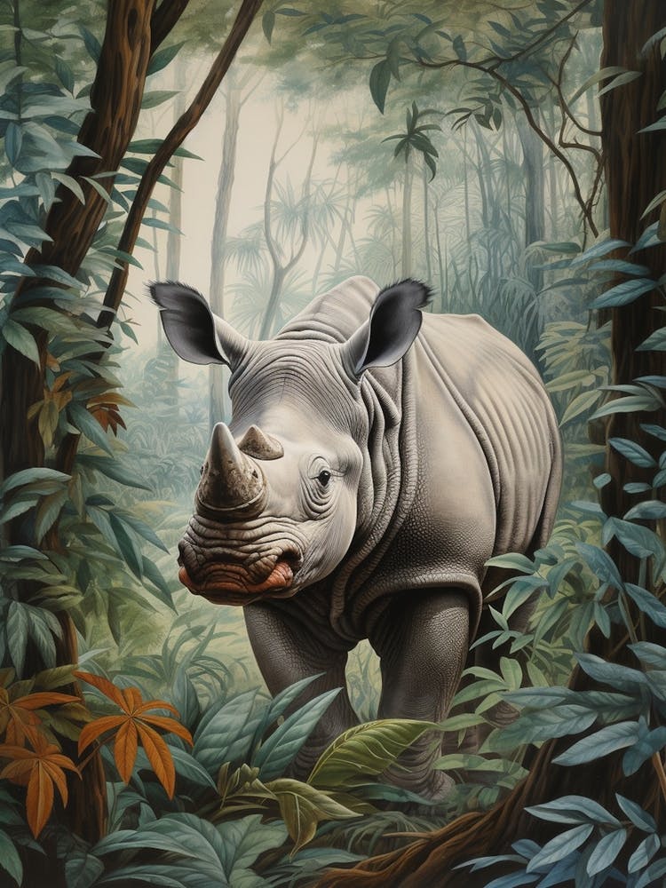 Rhinocéros Dans La Jungle - Illustration Réaliste 9