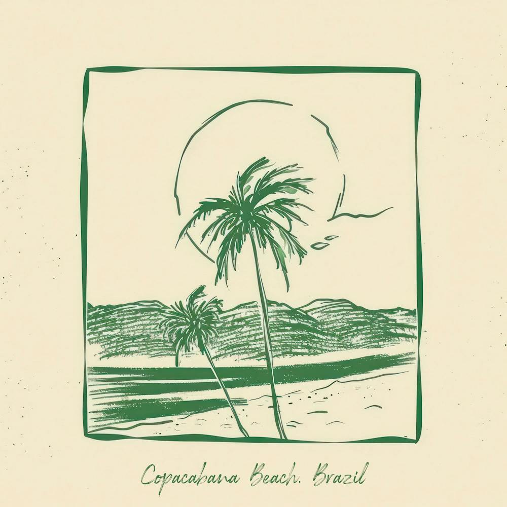 Copacabana Beach, Brazil Illustration au Trait Vert