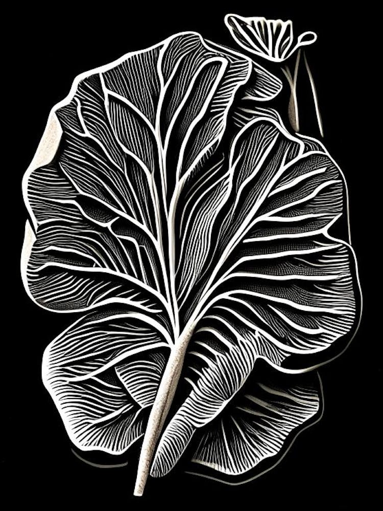 Radish Leaf Linocut 2