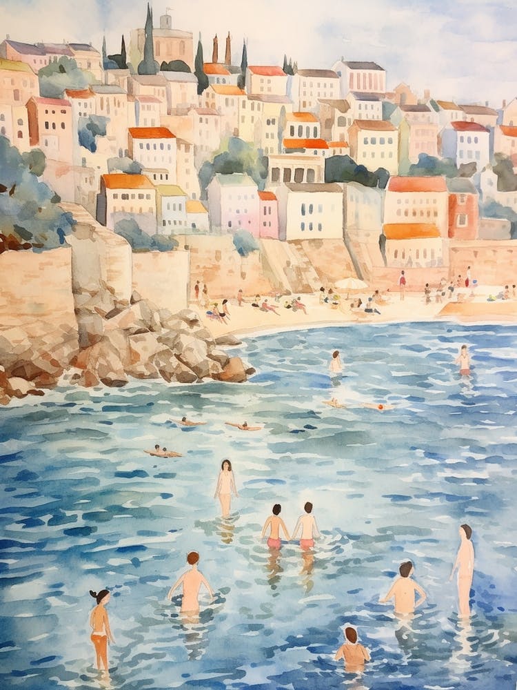 Swimming In Rovinj Croatia Watercolour