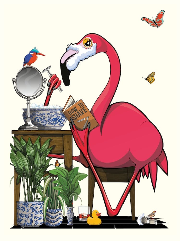 Flamingo Shaving his Face in Bathroom