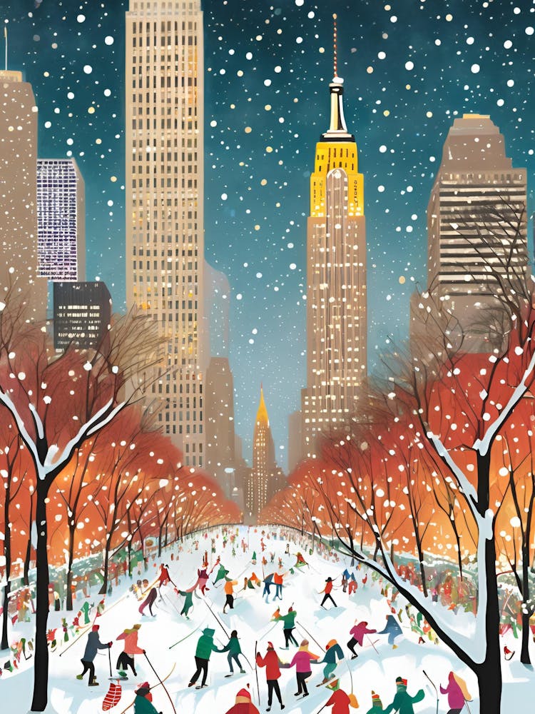 New York City Winter Snow Travel Christmas Painting