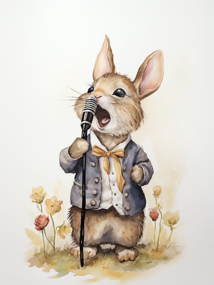 Bunny Singing Rabbit Prints Watercolour 4