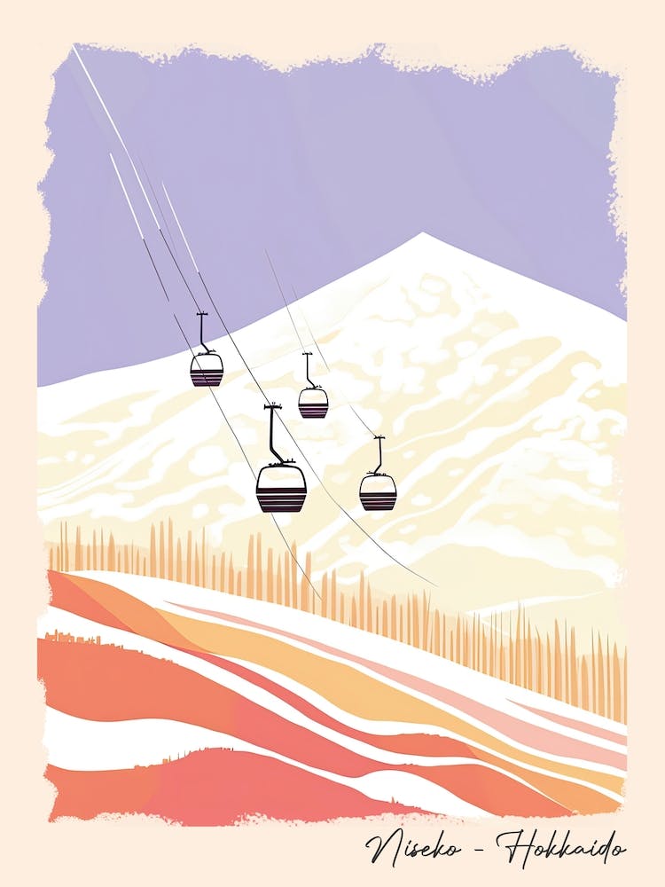 Poster Of Niseko   Hokkaido, Japan, Ski Resort Pastel Colours Illustration 2