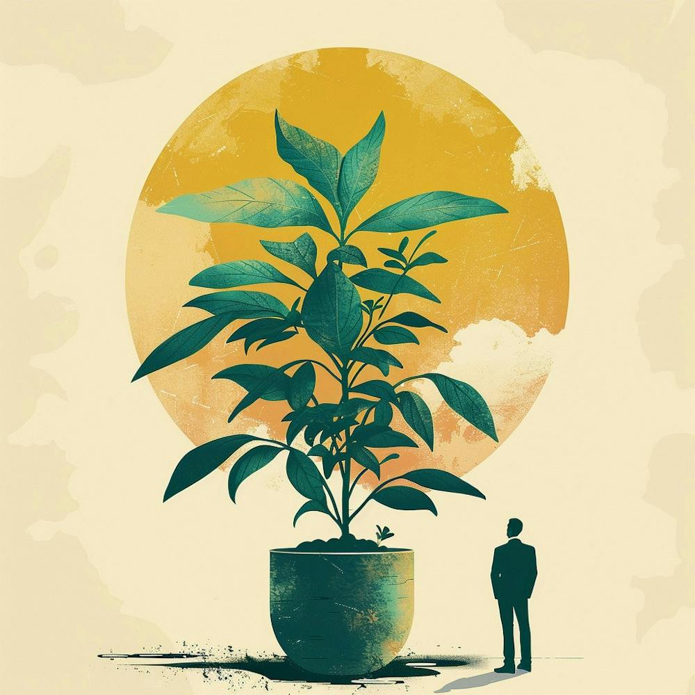 Man Looking At A Plant