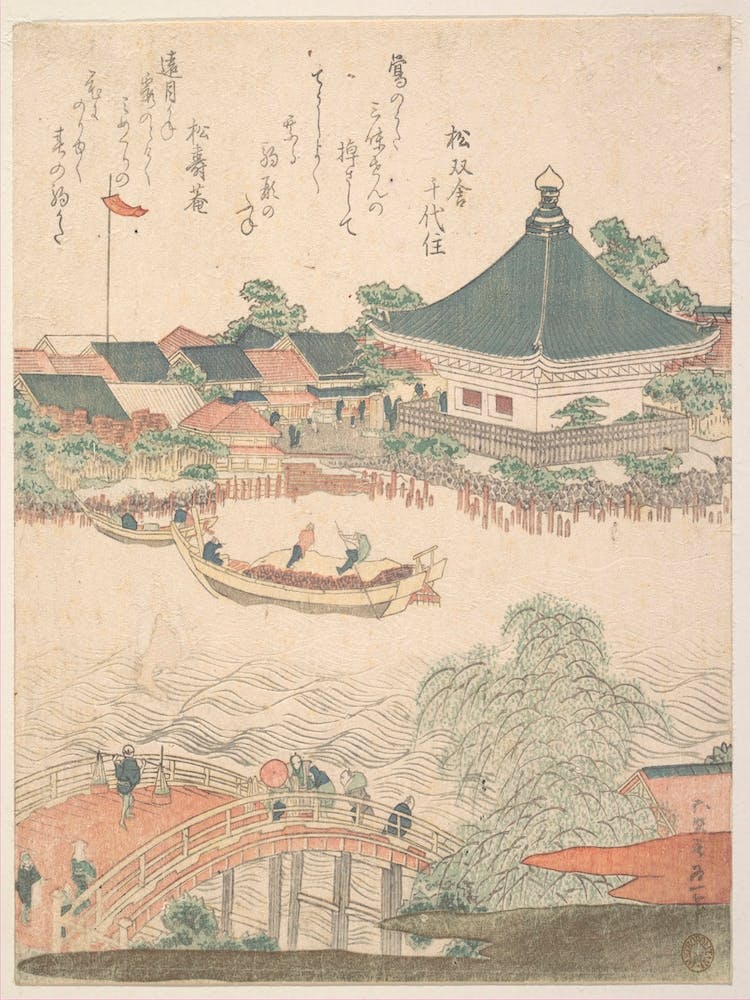 River Scene With Bridge In Foreground, Katsushika Hokusai