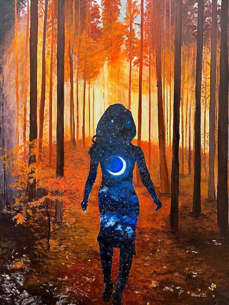 Aus dem Wald Frau aus Sternen und Mond