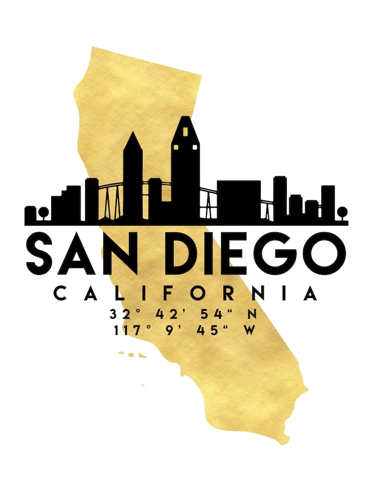 San Diego California Silhouette City Skyline Map
