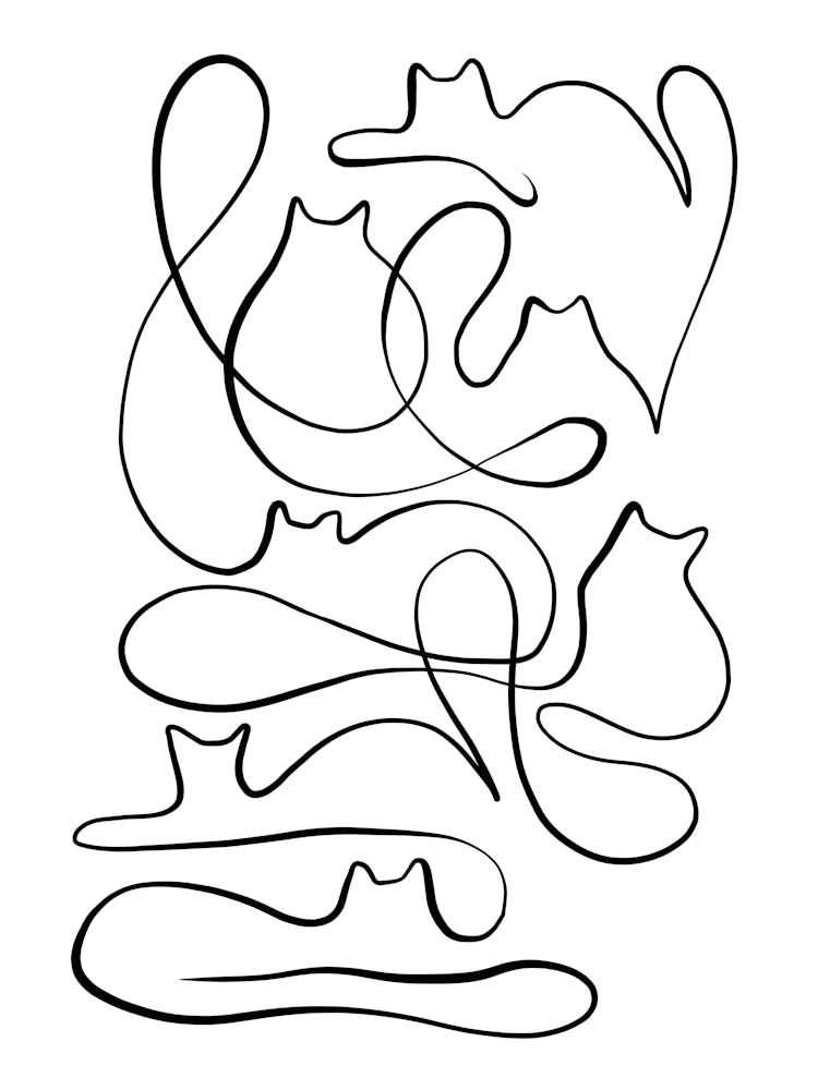 Modern Cat line-art in Black on White