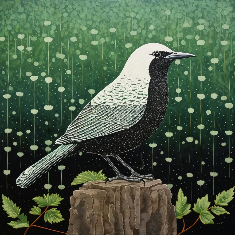 Ohara Koson Inspired Bird Painting Blackbird 4 Square