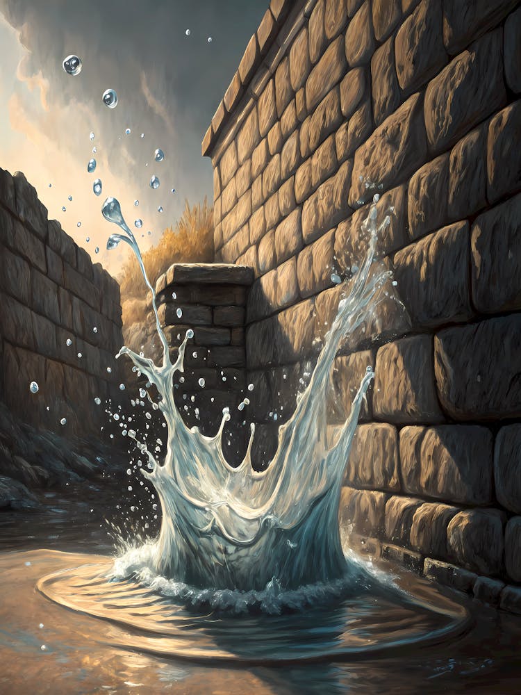 Realistic Water Splash Stone Wall Art